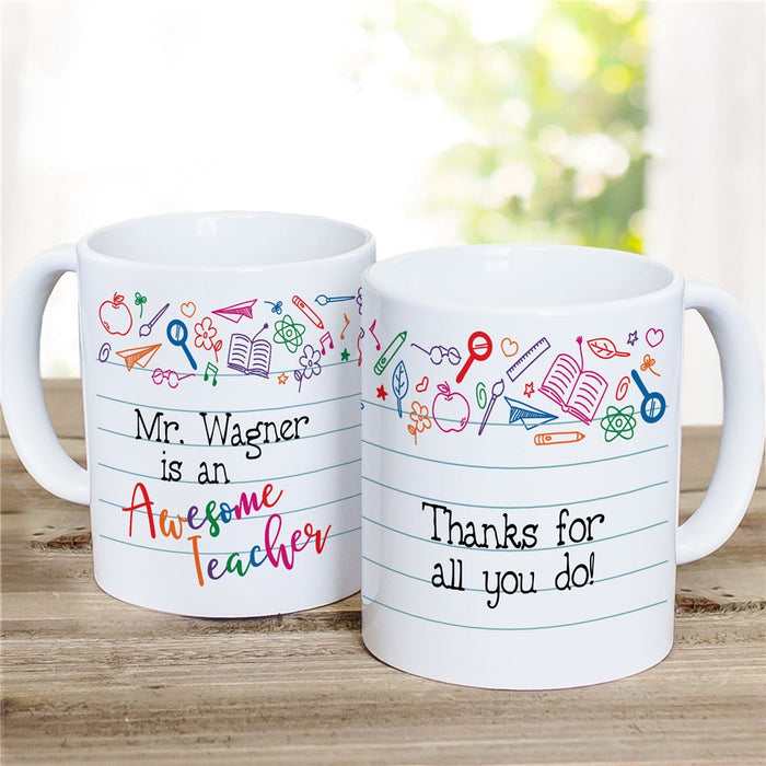 Awesome Teacher Doodles Coffee Mug - Fun and Colorful Teacher Appreciation Mug - Way Up Gifts