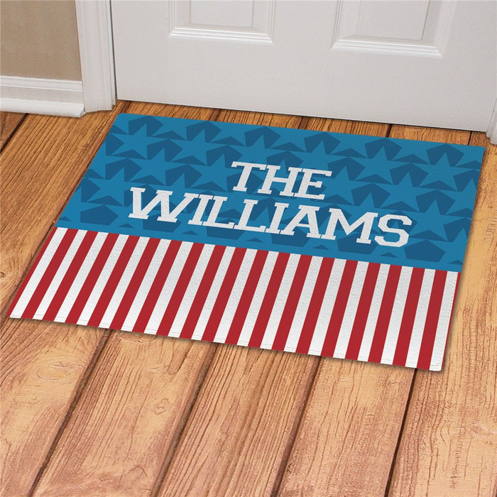 Patriotic Personalized Doormat - Custom Red, White, and Blue Welcome Mat - Way Up Gifts