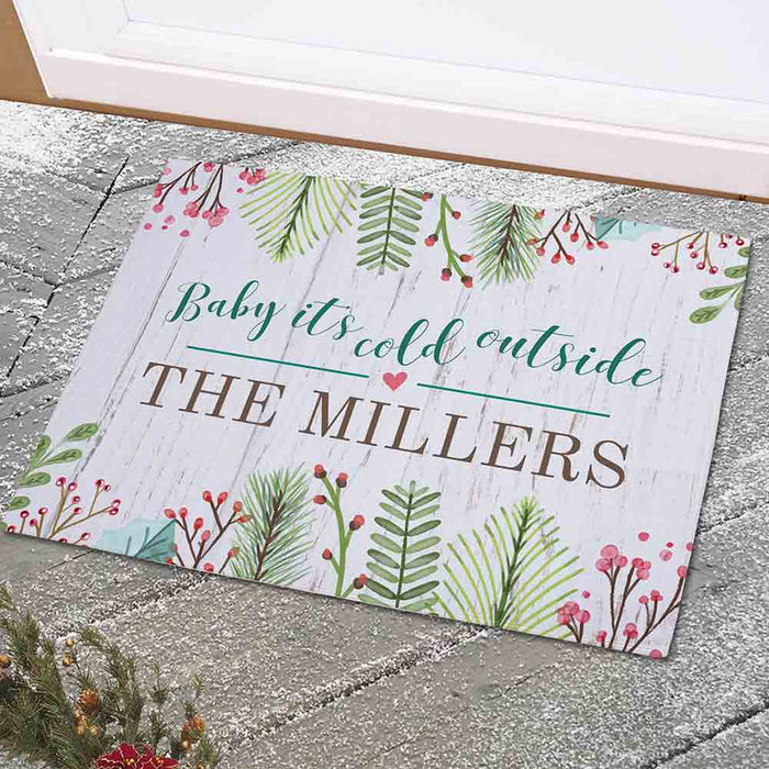 Baby It's Cold Outside Personalized Doormat - Custom Holiday Welcome Mat - Way Up Gifts