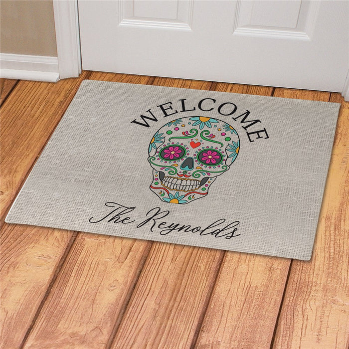 Sugar Skull Personalized Doormat - Custom Halloween or Day of the Dead Mat - Way Up Gifts