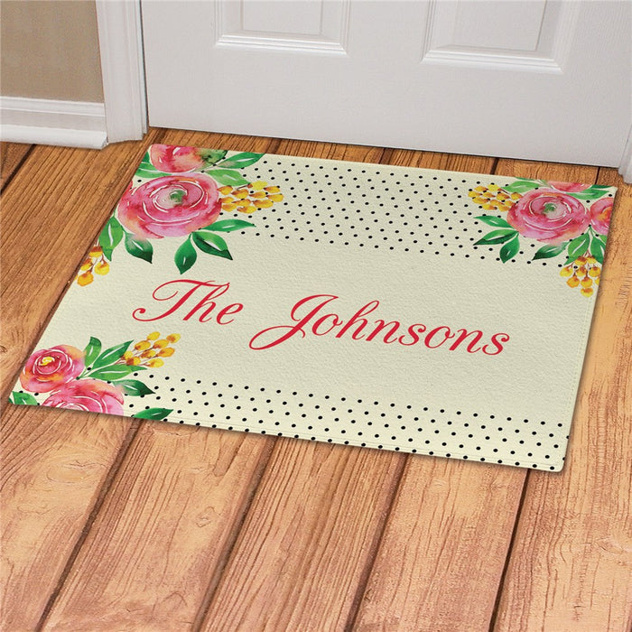 Watercolor Floral Background Personalized Doormat - Custom Family Entry Mat - Way Up Gifts
