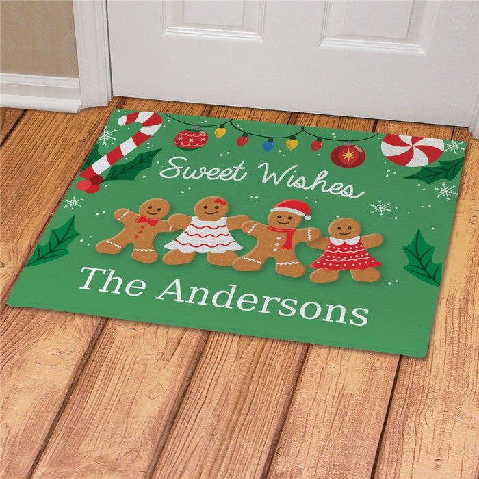 Sweet Wishes Gingerbread Personalized Doormat - Custom Christmas Mat - Way Up Gifts