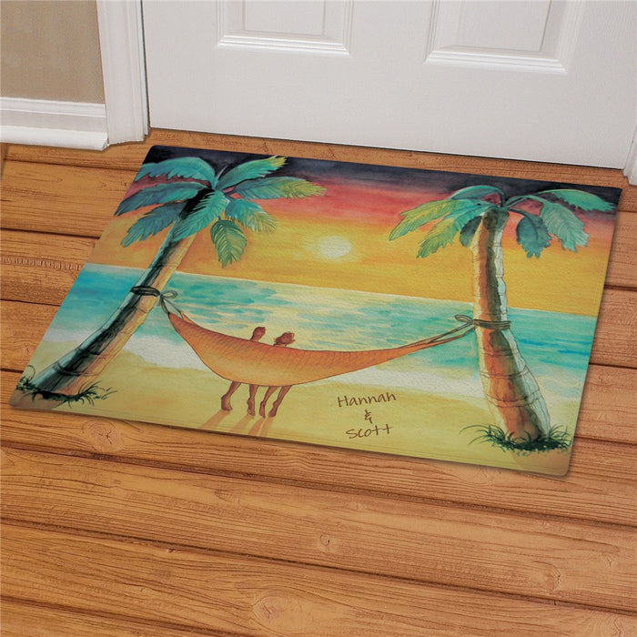 Beach Sunset Personalized Doormat - Custom Coastal Welcome Mat - Way Up Gifts