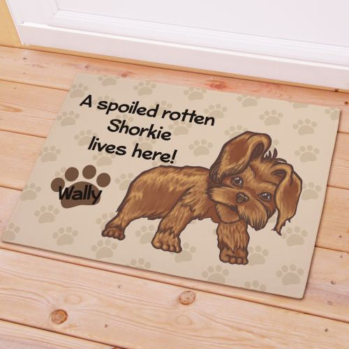 Shorkie Spoiled Here Personalized Doormat - Custom Pet Welcome Mat - Way Up Gifts