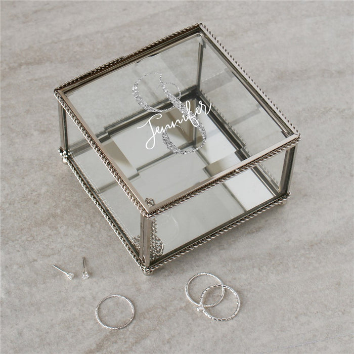 Personalized Silver Glitter Initial with Script Name Jewelry Box - Way Up Gifts