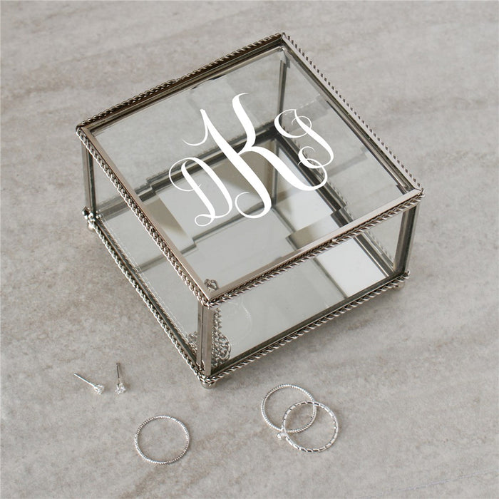 Personalized Script Monogram Glass Jewelry Box - Custom Initial Box - Way Up Gifts