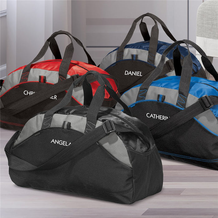 Custom Name Embroidered Black Duffel Bag - White Thread, Port Authority Brand - Way Up Gifts