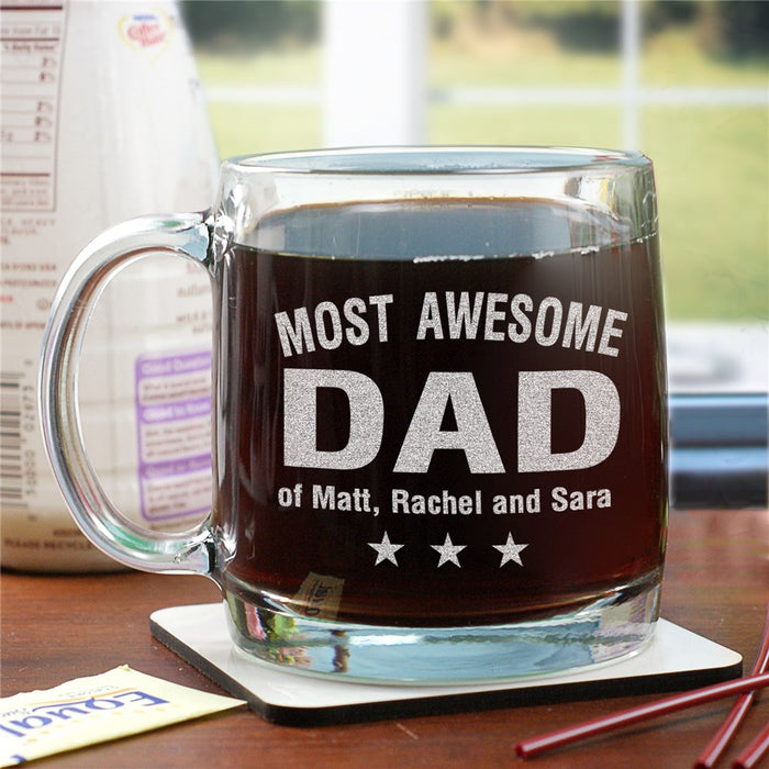 Engraved Most Awesome Parent Glass Mug - Custom Parent Appreciation Mug - Way Up Gifts