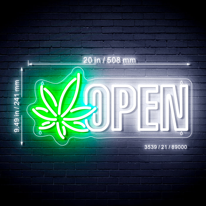 Open Hemp Leaf Marijuana Dispensary (Block Lettering) Ultra-Bright LED Sign with Remote (Neon-Style, LED Technology) - Way Up Gifts