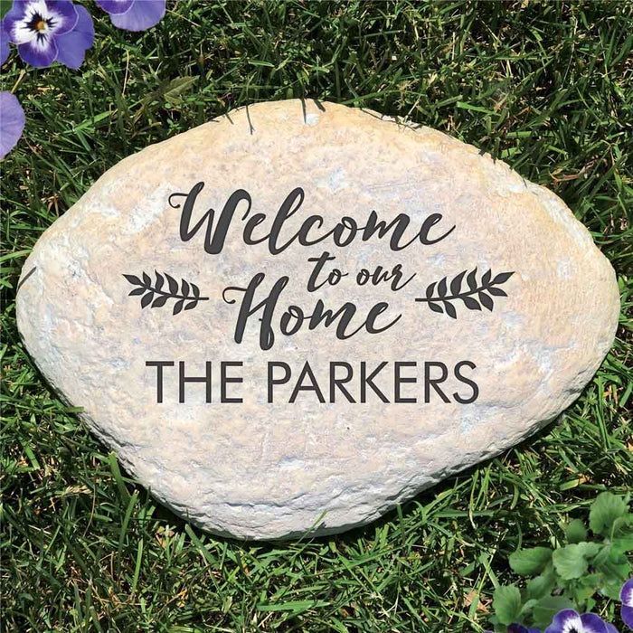Welcome to Our Home Engraved Garden Stone - Realistic Resin Design with Hide a Key - Way Up Gifts