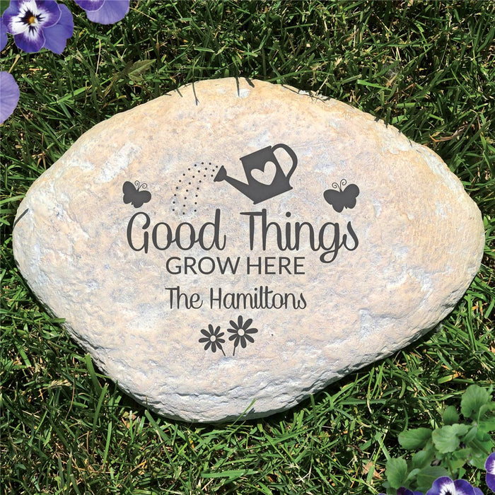 Good Things Grow Here Large Garden Stone - Realistic Resin Design with Hide a Key - Way Up Gifts