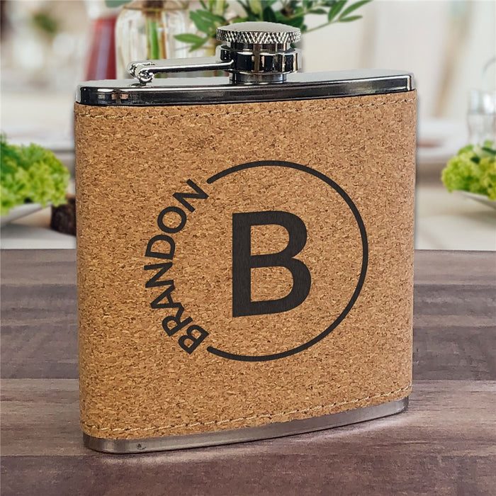 Custom Engraved Cork Flask - Groomsmen Gift with Circle Name Design - Way Up Gifts
