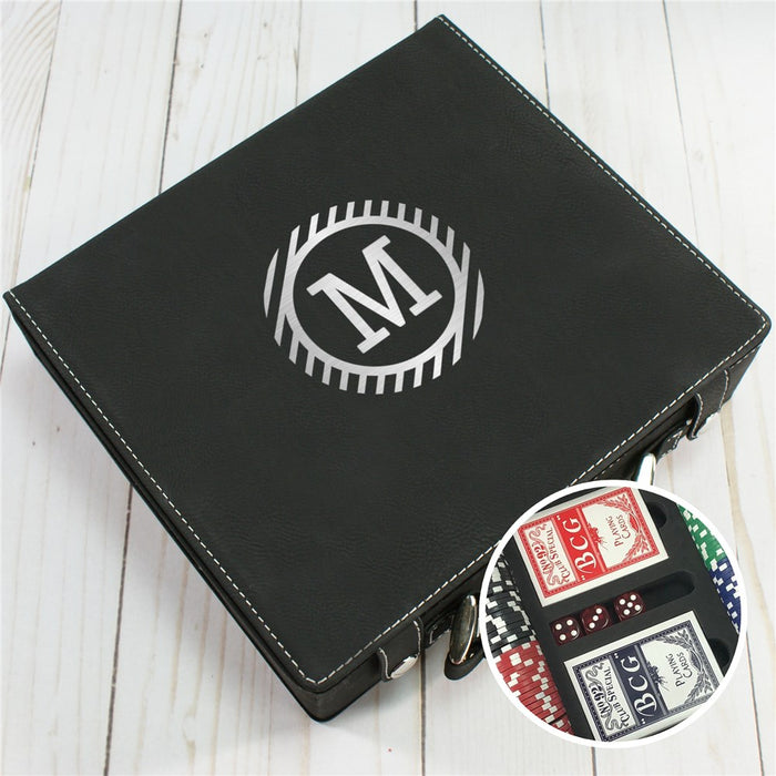Engraved Poker Set - Groomsmen Gift with Striped Circle Design - Way Up Gifts