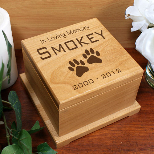 Personalized Engraved Wooden Pet Memorial Urn – Paw Prints in Memory Design - Way Up Gifts
