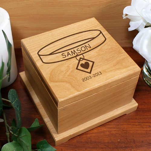 Personalized Engraved Wooden Pet Memorial Urn – Forever Loved Collar Design - Way Up Gifts