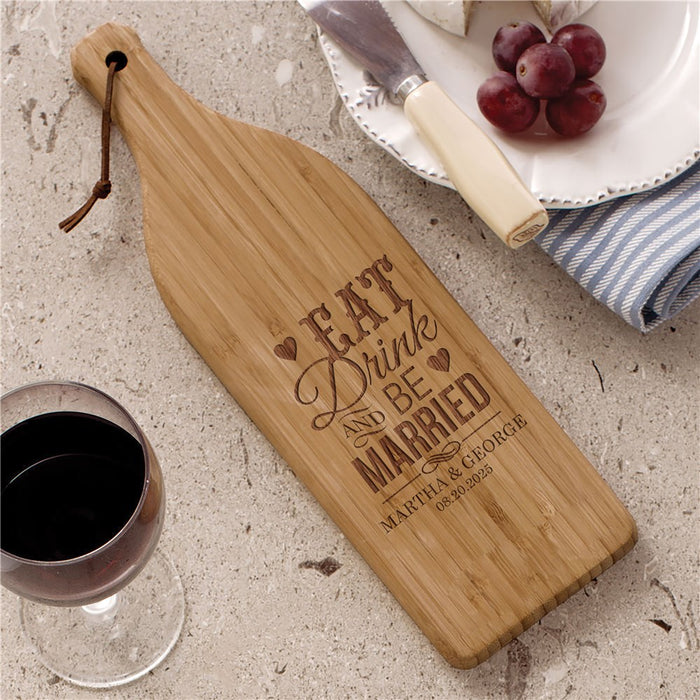 Personalized Wine-Shaped Cutting Board - Engraved Couples Wine Bottle Cheese Board - Way Up Gifts