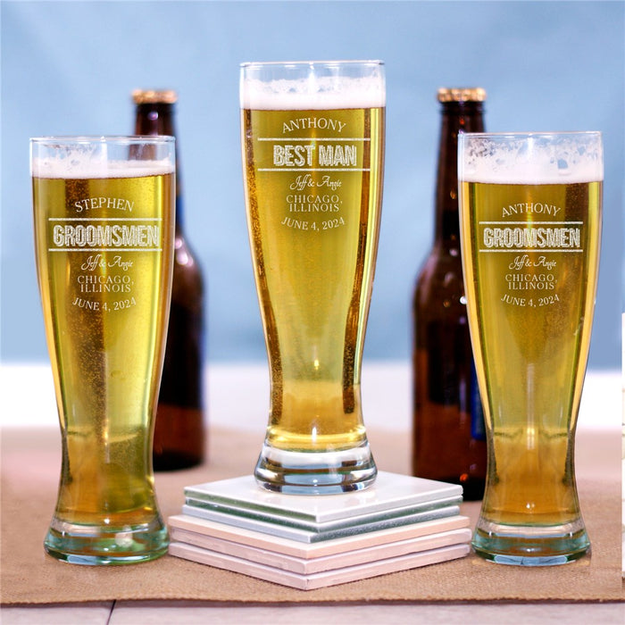 Personalized Pilsner Glass - Engraved Groomsmen Beer Gift - Way Up Gifts