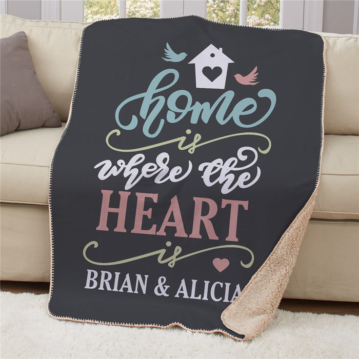 Personalized Home Is Where The Heart Is Sherpa Blanket - Custom Sentimental Throw Blanket - Way Up Gifts