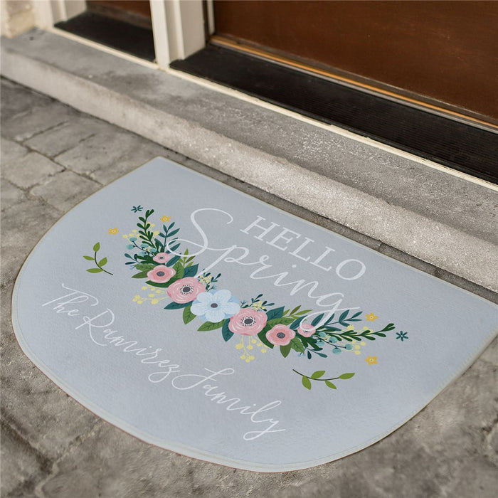 Hello Spring Half Moon Personalized Doormat - Custom Seasonal Mat - Way Up Gifts