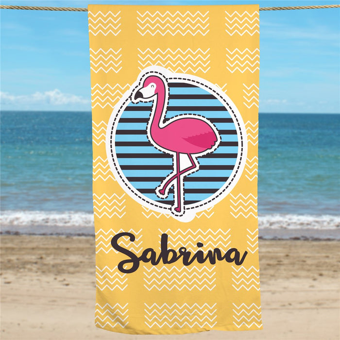 Flamingo Pool Party Personalized Beach Towel - Way Up Gifts