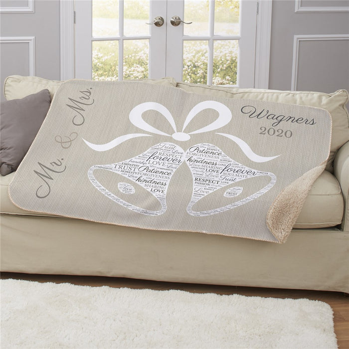 Personalized Wedding Bells Word Art Sherpa Blanket - Romantic Wedding Throw - Way Up Gifts
