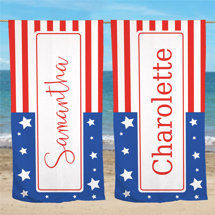 American Flag Inspired Custom Name Beach Towel - Way Up Gifts