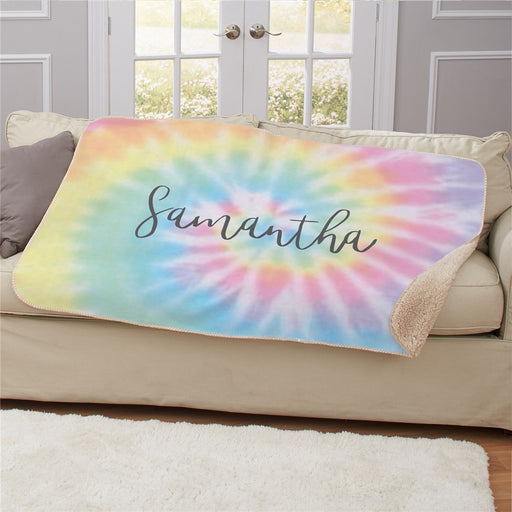 Personal Pastel Tie-Dye Sherpa Blanket - Soft Colorful Tie-Dye Throw - Trendy Cozy Blanket - Way Up Gifts