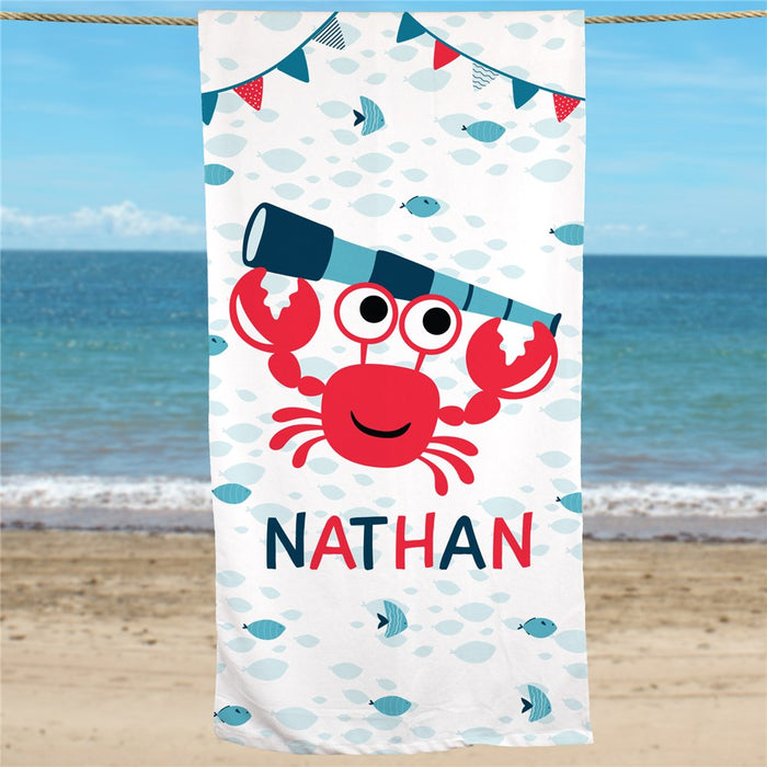 Crabby But Cute Summer Beach Towel - Personalized Name - Way Up Gifts