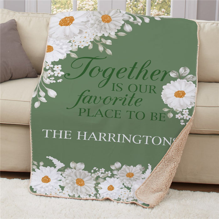 Personalized Together with Green Daisies Sherpa Blanket - Couples Love Quote Throw - Way Up Gifts