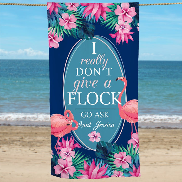 Sassy Flamingo Quote Beach Towel - "Don't Give A Flock" - Way Up Gifts