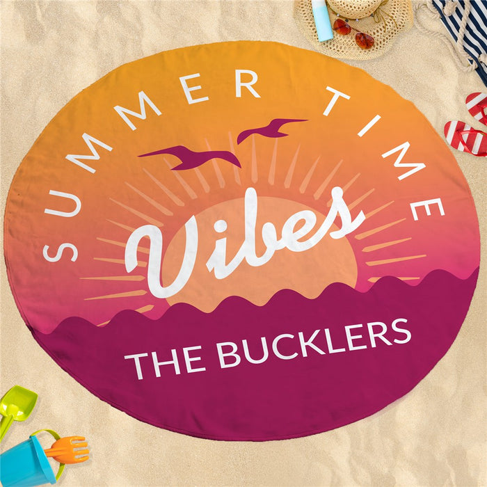 Summer Time Vibes Round Beach Towel - Custom Text - Way Up Gifts