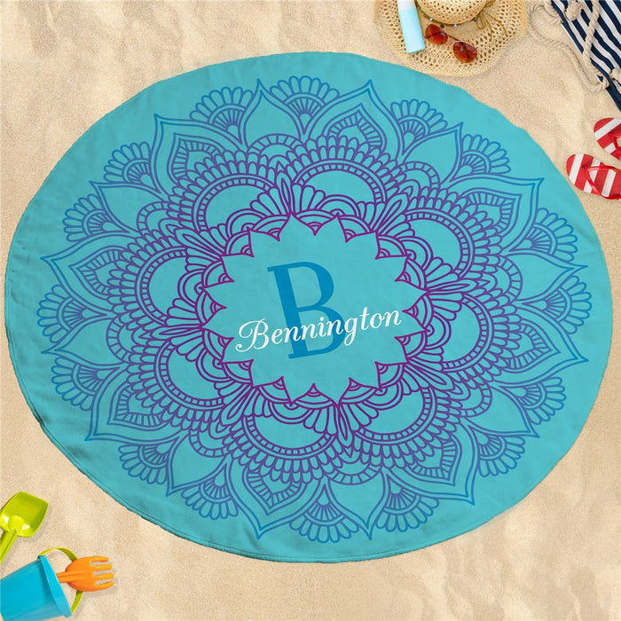 Gradient Mandala Round Beach Towel - Custom Name Design - Way Up Gifts