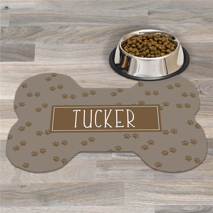Brown Paws with Name Personalized Dog Bone Rug - Custom Feeding Mat - Way Up Gifts