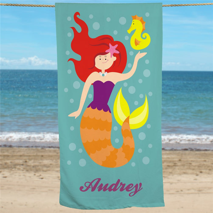 Mermaid with Red Hair Personalized Beach Towel - Way Up Gifts