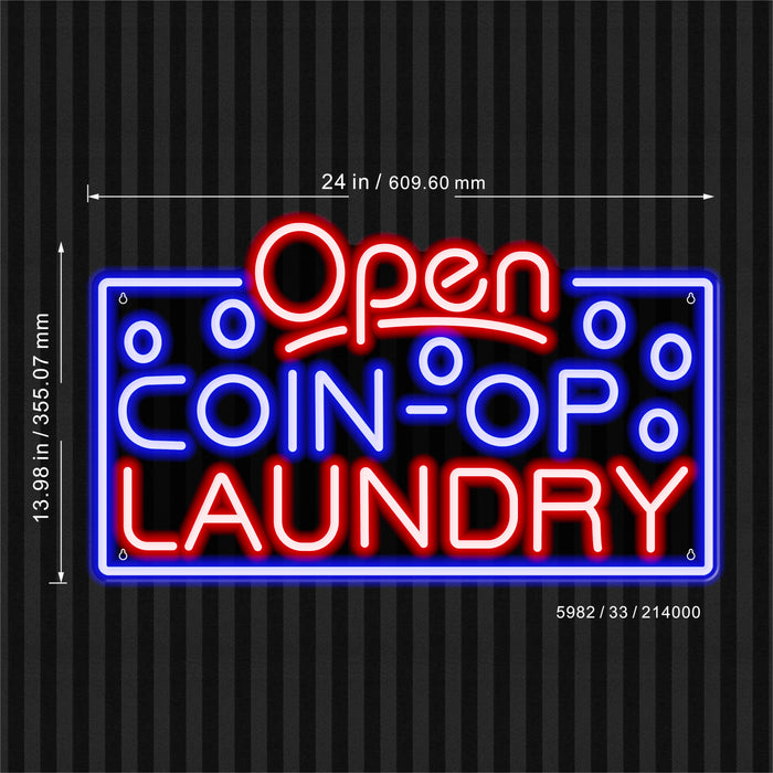 Laundromat Open Coin Operated Laundry Ultra-Bright LED Sign with Remote (Neon-Style, LED Technology) - Way Up Gifts