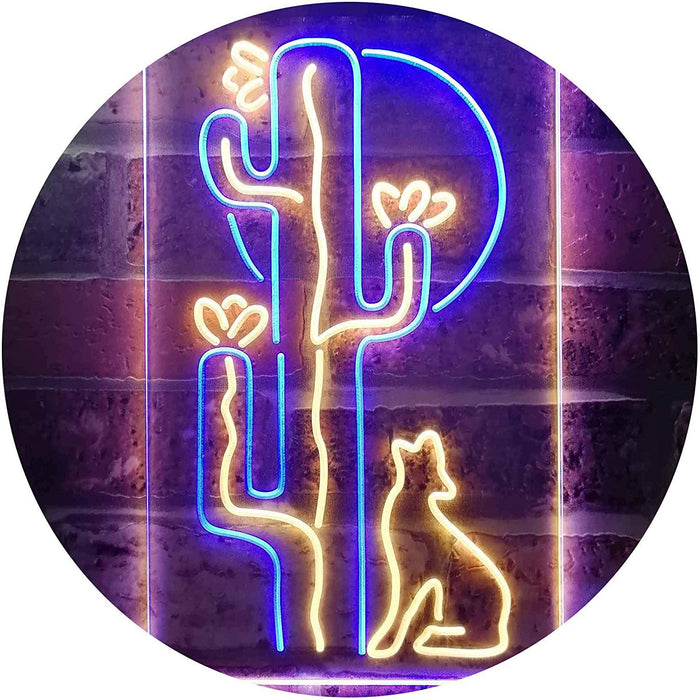 Cactus Wolf Coyote Howling Full Moon LED Neon Light Sign - Way Up Gifts