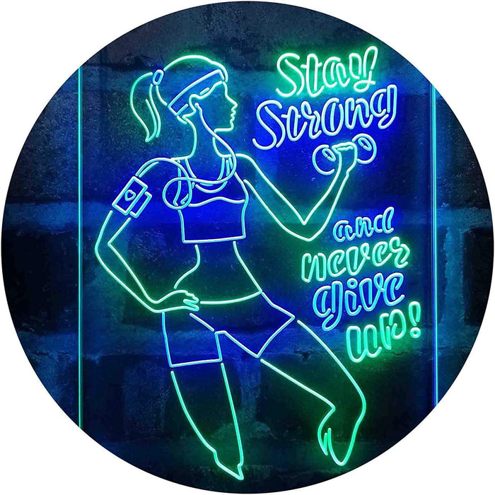 Motivational Quote Women Gym Stay Strong Never Give Up Fitness LED Neon Light Sign - Way Up Gifts
