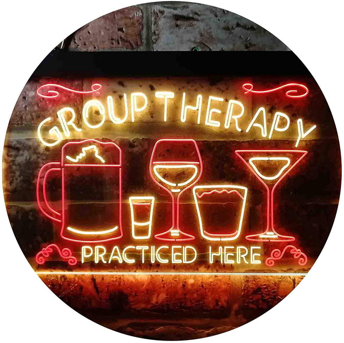 Beer Cocktails Wine Group Therapy Practiced Here Humor LED Neon Light Sign - Way Up Gifts