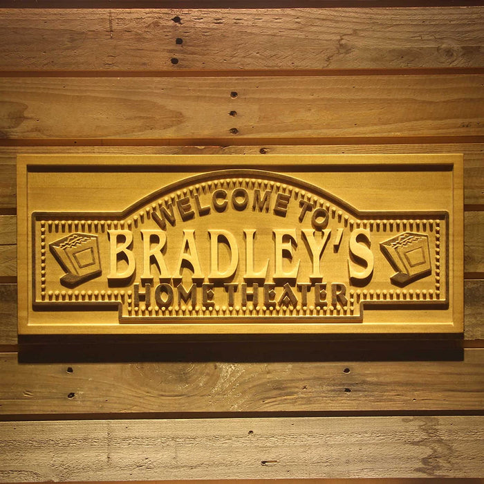 Personalized Movie Room Home Theater Custom Wood Sign 3D Engraved Wall Plaque - Way Up Gifts