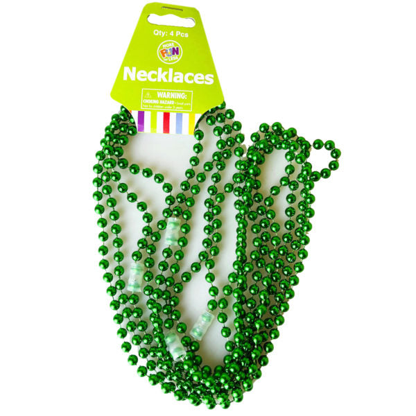 4 Pack Green Metallic Bead Necklaces (Bulk Qty of 24 Packs)