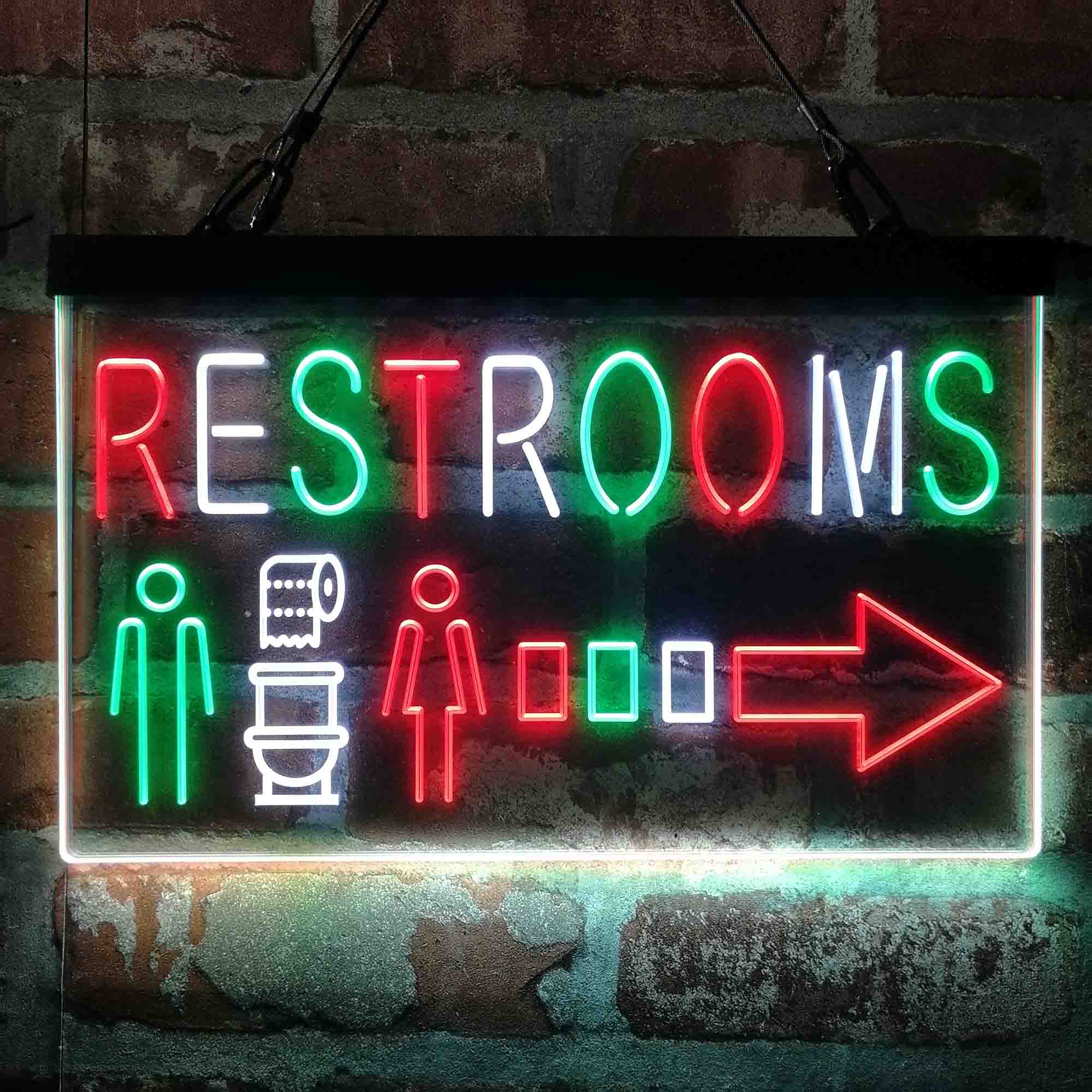 Restroom Men Women Toilet Right Arrow 3-Color LED Neon Light Sign