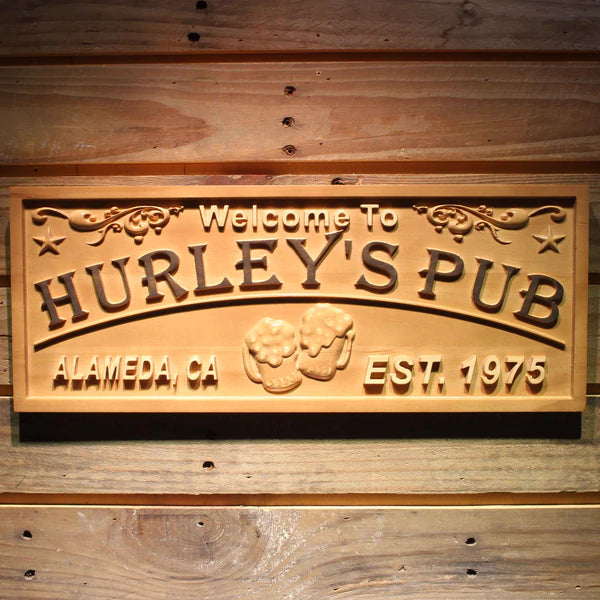 Personalized Pub Bar Custom Wood Sign 3D Engraved Wall Plaque - Way Up Gifts