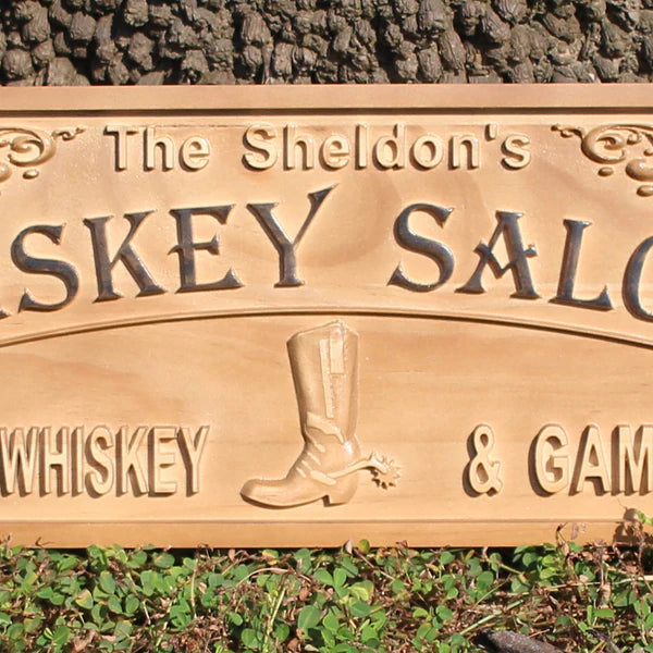 Personalized Bar Whiskey Saloon Custom Wood Sign 3D Engraved Wall Plaque - Way Up Gifts
