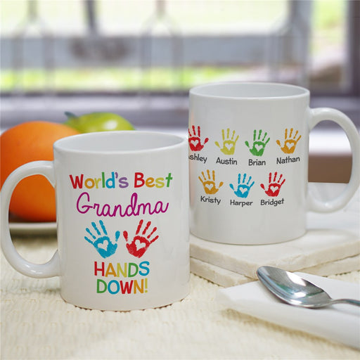 World's Best Hands Down Coffee Mug - Personalized Handprint Design - Way Up Gifts