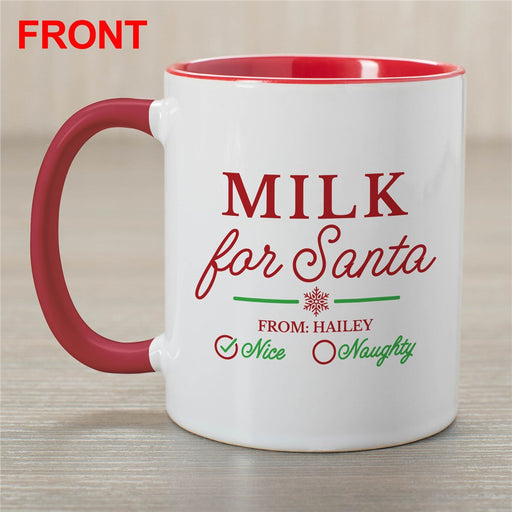 Santa's Milk Check Mark Red Mug - Personalized Holiday Mug - Way Up Gifts