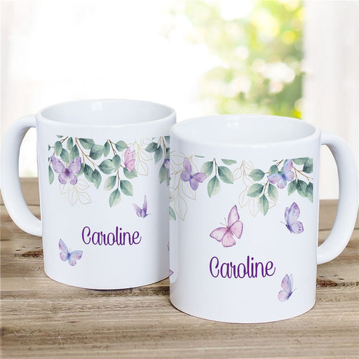 Whimsical Butterflies Name Mug - Personalized Coffee Mug White 11oz - Way Up Gifts