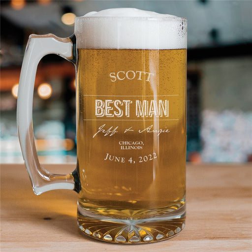 Engraved Big 25 oz. Beer Mug for Groomsmen - Personalized Glass Gift - Way Up Gifts