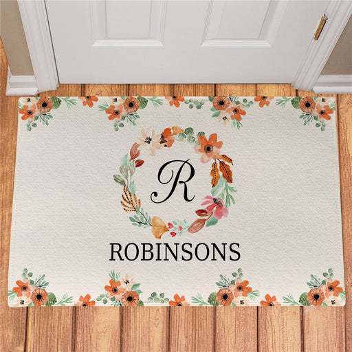 Watercolor Floral Wreath Personalized Doormat - Custom Welcome Mat - Way Up Gifts