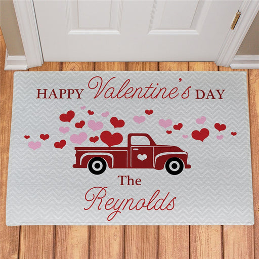 Valentine's Truck Personalized Doormat - Custom Holiday Entry Mat - Way Up Gifts
