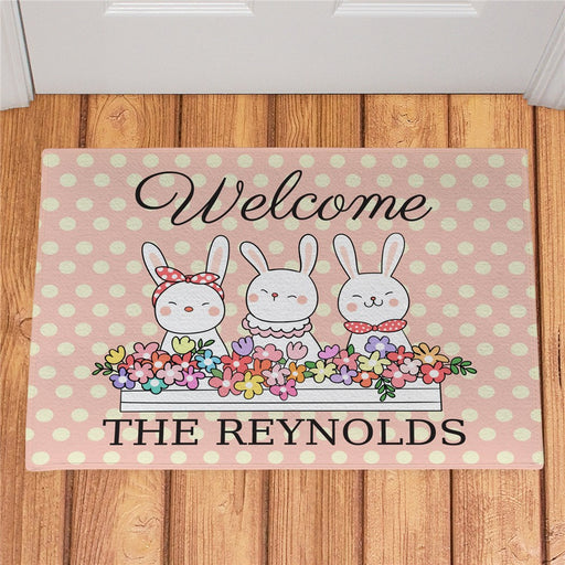 Vintage Bunnies Personalized Doormat - Custom Easter Welcome Mat - Way Up Gifts